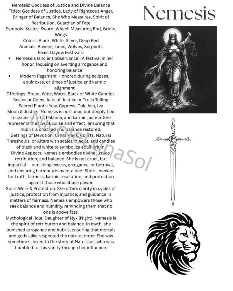 Nemesis Info Sheet, Deity, Instant - Etsy
