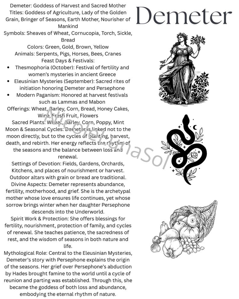 Demeter Info Sheet, Deity, Instant - Etsy
