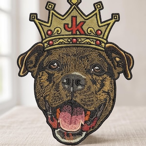 Parche bordado de Rottweiler King Crown / Parche termoadhesivo con cara de perro / Aplique para chaqueta, sombrero o mochila