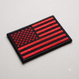 Red and Black Flag Embroidery Design: emb pes dst files • Tactical American Flag Patch • Digital Pattern for Tactical Gear and Caps