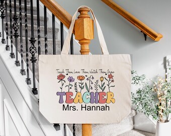 Personalized Teacher Tote Bag, Teach Them Love Them Watch Them Grow ...