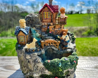 Vintage Cottage Water Fountain with Bears | Tabletop Electric Fountain | Whimsical Woodland Decor | Working with Intermittent Flow