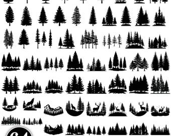 64 Mountain Forest SVG Bundle, Forest Tree svg, Forest svg, Palm Tree svg, Tree Line svg png, Landscape svg,Tree Silhouette,Instant Download