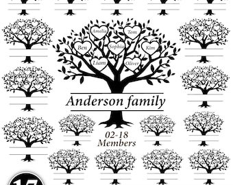 Family Tree SVG Bundle 2-18 Members Family Reunion Cut Files Cricut Home Decor PNG Clipart Vector Tree of Life Vector Laser Engraving