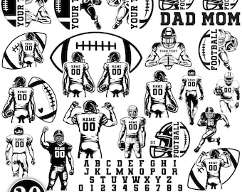カスタム フットボール選手 SVG、フットボール SVG、フットボール選手 SVG、フットボールママ SVG、フットボールチーム SVG、2 人のフットボール選手 SVG Png