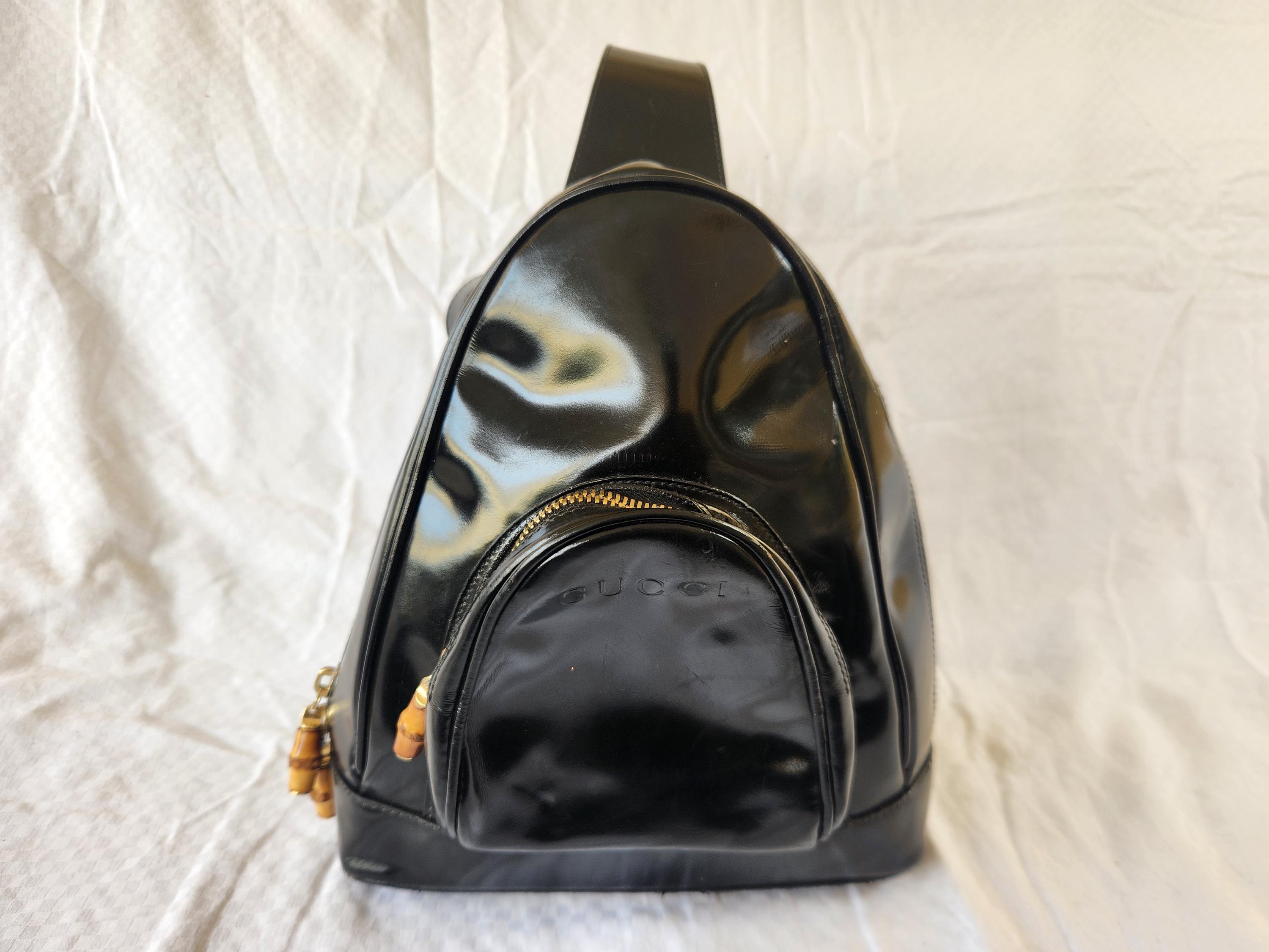 Gucci Bamboo Sling Black Patent Leather Backpack Vintage bamboo sling patent leather backpack Gucci Black in  main image 2