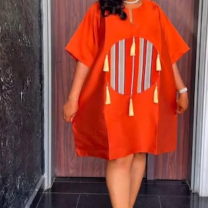 Mikado Boubou Kaftan Dress: Nigerian Aso Oke Detail, Party Gown