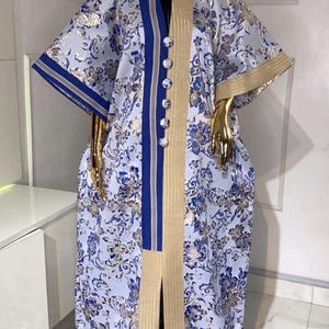 African Damask Boubou: Nigerian Kaftan Maxi Dress with Headpiece