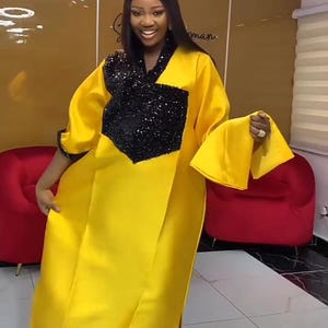 Elegant Mikado Boubou Dress: Nigerian Kaftan, Velvet Detail