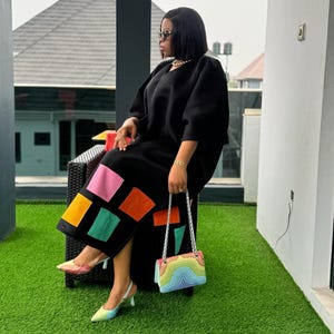 Elegant Mikado Boubou Dress: Nigerian Kaftan, Mixed Colors, Party Dress, rich Aunty dresses, Maxi bou bou , box patches bubu