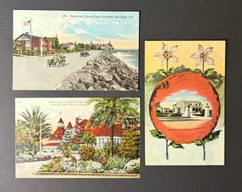 Vintage Postcards (3) HOTEL DEL CORONADO feature historic scenes of Coronado Isl