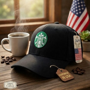 Barista Coffee Mermaid Logo Cap Hat Adjustable black