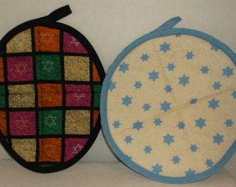 Pot Holders Oval with Squares, Round with Blue Stars  #14