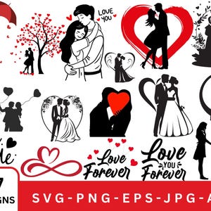 Couple Silhouette SVG Bundle: Wedding Clipart, Cricut Cut Files (Digital Download