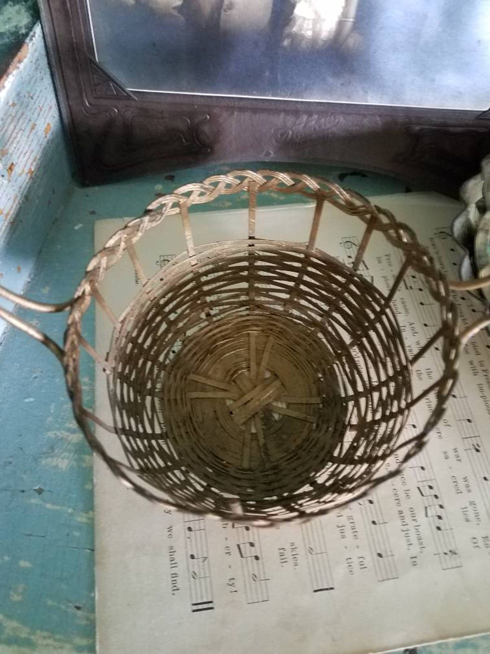 Vintage woven metal basket brass finish aged patina Etsy