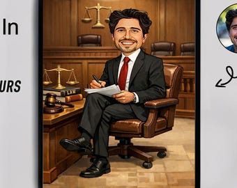Custom Lawyer Caricature Portrait | Personalized Attorney Gift (Digital Download)