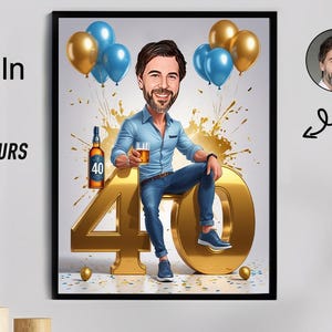 Aangepast karikatuurcadeau 40e verjaardag voor hem (digitale download)