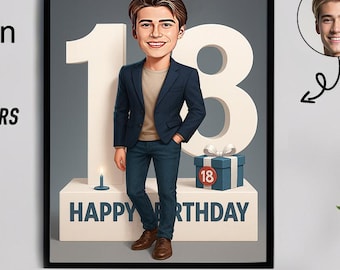 Personalized 18th Birthday Caricature | Funny Custom Portrait Gift for Him | Fast 6-Hour Delivery
