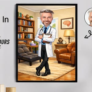 Custom Male Psychologist Caricature Portrait, Personalised Doctor Gift (Digital Download)