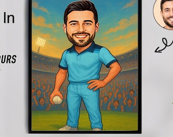 Caricatura personalizada de jugador de críquet – Retrato deportivo a medida (descarga digital)