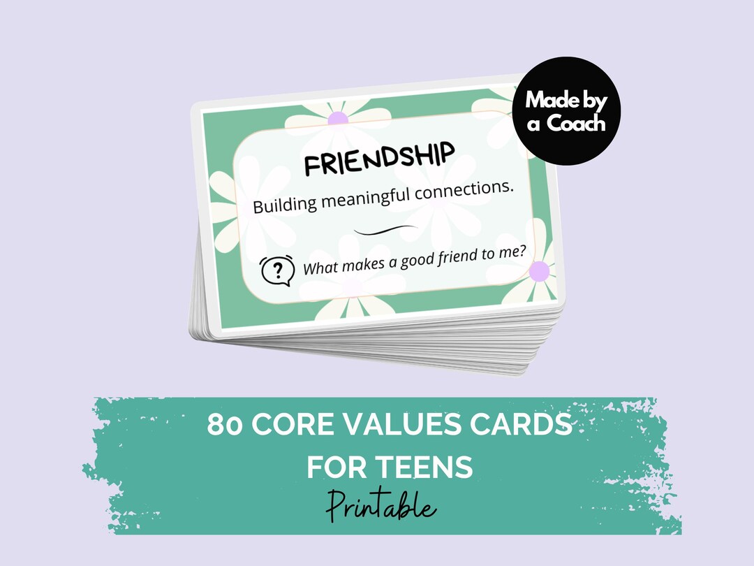 Teen Core Values Flash Cards Printable | 80 Therapy & Counseling Cards ...
