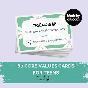 Teen Core Values Flash Cards Printable | 80 Therapy & Counseling Cards for Teens | For Counselors, Psychologists and Parents