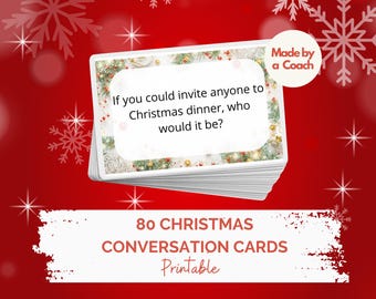 Christmas Conversation Cards | 80 Printable Holiday Questions for Family & Friends | Fun Christmas Party Game | Holiday Dinner Icebreaker