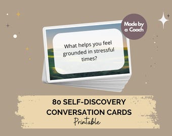 80 Self-Discovery cards |  Printable Self-Reflection Prompts | Self-Awareness, Life Coaching & Conversation Starters