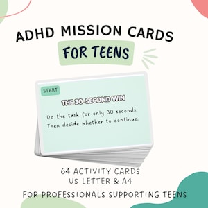 ADHD Activity Cards for Teens | ADHD Flash Cards | Executive Function | Task Initiation & Focus | Therapist School Counselor Printable