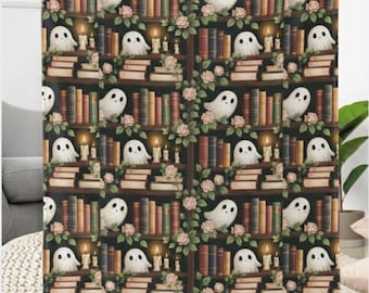 Bookish Spirits Geister-Decke | Gemütlicher Geist & Bücherregal Überwurf, Weiche Samt Decke, Buch Liebhaber Halloween Geschenk