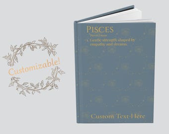 Pisces Zodiac Journal | Custom Name Constellation Notebook | Astrology Water Lily Flower | Personalized Gift
