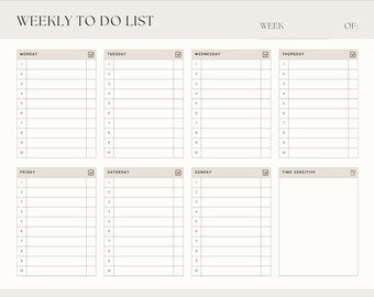 Wekelijkse takenlijst afdrukbaar | Minimale wekelijkse checklist en opmerkingen | Digitale pdf-download