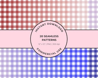 Gingham Digital Paper, Seamless Plaid Patterns (Digital Download)