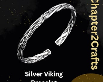 925 Viking Goth Twist Knot Bracelet, Thin Bangle for women, Viking Vintage Cuff Bracelet, Adjustable Tribal Wristband, Mothers day Gift