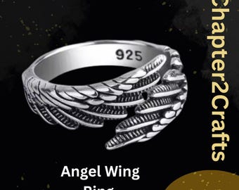 Angel Wing Ring, Guardian Boho Angel wing ring, Sterling Silver Adjustable Thumb Ring, Memorial Jewelry, Gifts For Her, Optimistic Gift