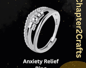 Sterling Silver Anxiety Relief Ring 925 Spinner Fidget Ring Stress Relieving and Anti-Relief Ring Optimistic Gift with Black Velvet Pouch