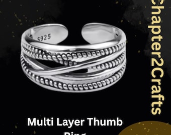 Multi Layer Silver Chunky Ring with Customized Gift Bag, Adjustable Multi Layer Thumb Ring, Dainty Ring, Mothers Day Gift, Summer Jewelry