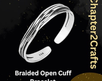 Sterling Silver Men's Braided Cuff Bracelet, 925 Adjustable Open Cuff Bracelet, Vintage Look Bracelet, Fathers Day-Anniversary Gift for him