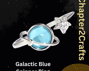 Adjustable Galactic Blue Planet Fidget Spinner Ring, Stress Anxiety Ring, Worry Relief-Meditation Ring, Women Fidget  Ring, Mindfulness Ring