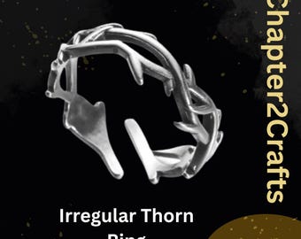Gothic Branch Thorn Adjustable Ring, Stainless Steel Gothic Ring, Goth Punk Vintage Style Silver Ring with Customized name Bag, Fathers Day