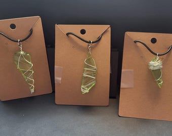 Uranium Glass Shard Necklace Wire Wrapped