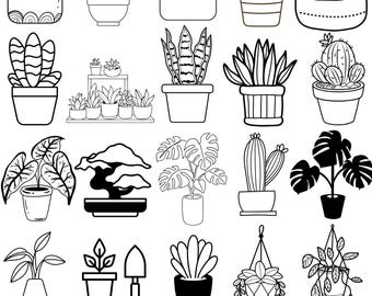 Hand-Drawn Houseplant SVG Bundle: Potted Plants Clipart (Digital Download)