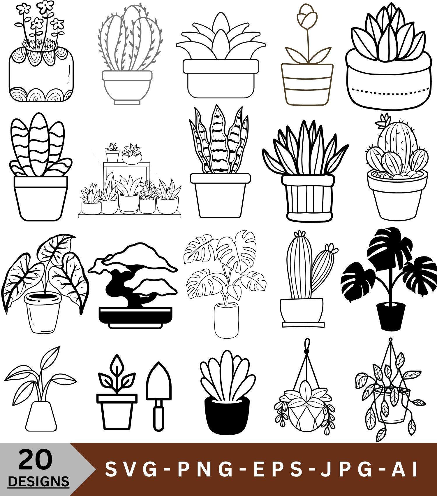 Potted plant clipart black and white - Etsy België, image size:1500x1700
