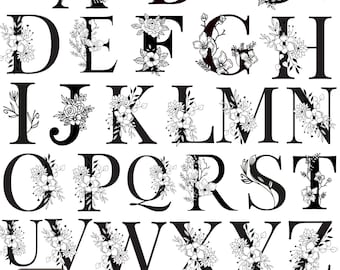 Floral Alphabet SVG Bundle, A to Z Monogram (Digital Download)