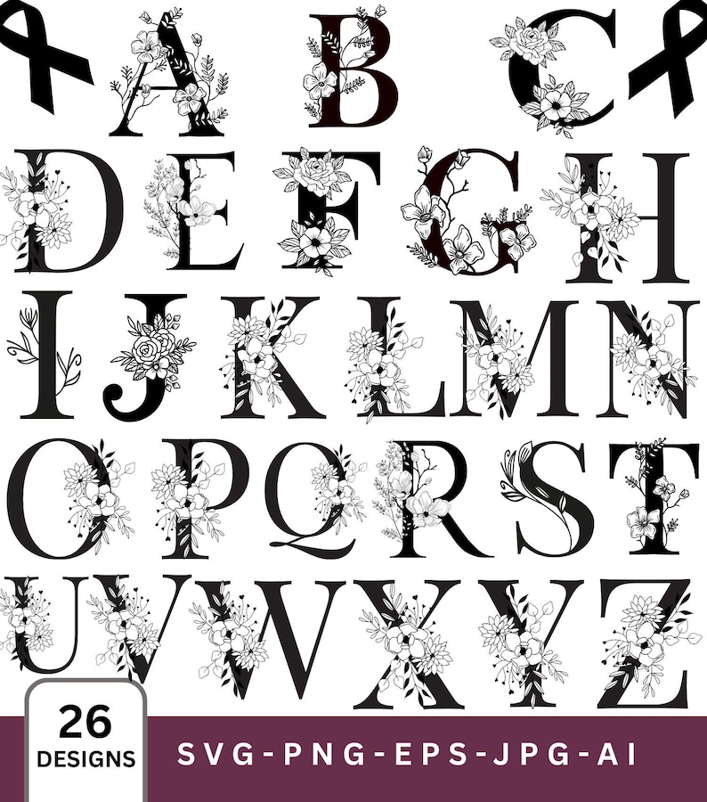 Floral Alphabet SVG Bundle, A to Z Monogram (digital Download) - Etsy