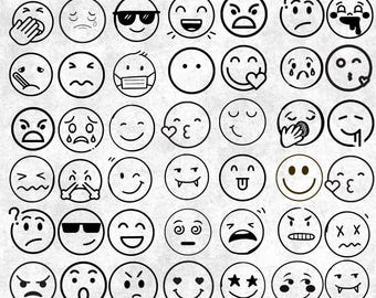 Emoji Face SVG Bundle: Smile Outline, PNG, Cut File (Digital Download)