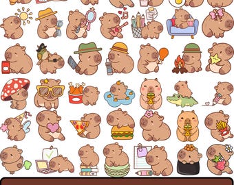 Niedliches Capybara SVG Bundle - Kawaii Tier Illustrationen, PNG Sticker, Sofort Download für Cricut und Silhouette