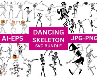 Dancing Skeleton SVG Bundle, Halloween Clipart (Digital Download)