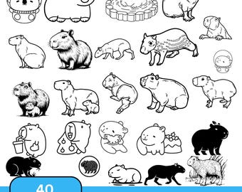 Capybara Svg Bundle, Cute Capybara Png Set, Kawaii Animal Clipart, Capybara Svg for Cricut and Silhouette, Digital Sticker Files, Instant