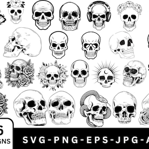 Skulls SVG Bundle,Skull Cut File For Cricut,Skull Png,Skull Silhouette,Skull Vector,Punisher Skull Svg,Sugar Skull Svg for Cricut,Download